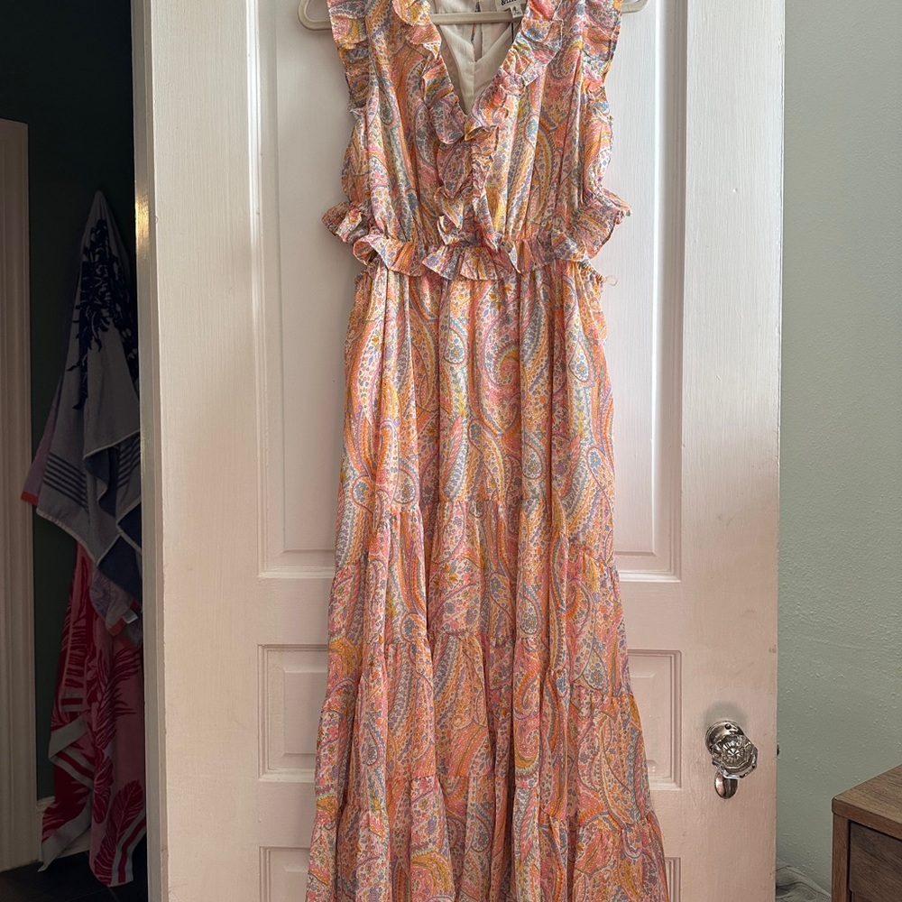 &Merci Paisley Ruffled Side Cut-out MIDI Dress NWT Sz L